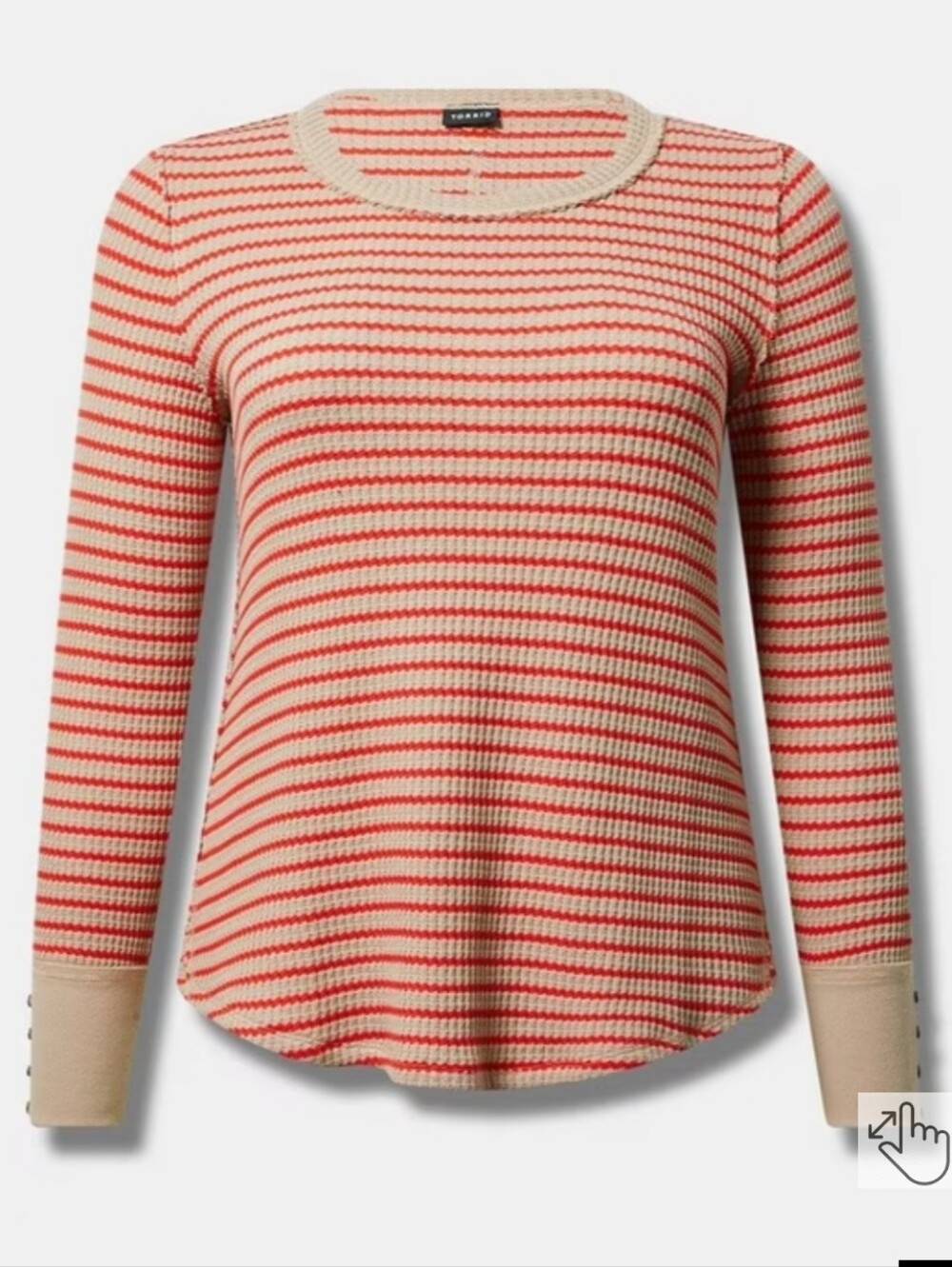 Torrid Cotton Thermal Long Sleeve Fitted Tee 3X Tea Stain Poppy Stripe New Crew
